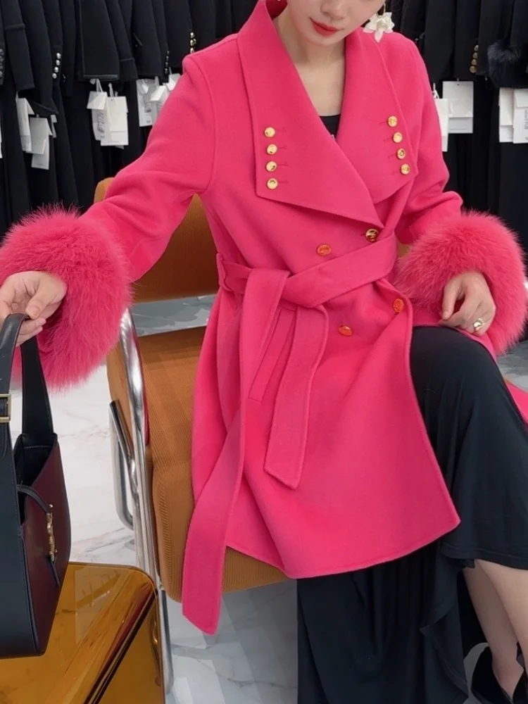 Двустороннее кашемировое пальто Socialite Sle из лисьего меха женская зимняя новая