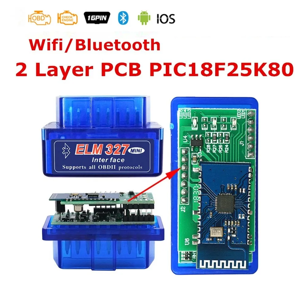 Новейший миниатюрный сканер ELM327 Bluetooth V1.5 с Pic18f25k80 OBD2 WIFI ELM 327 для Android IOS Windows