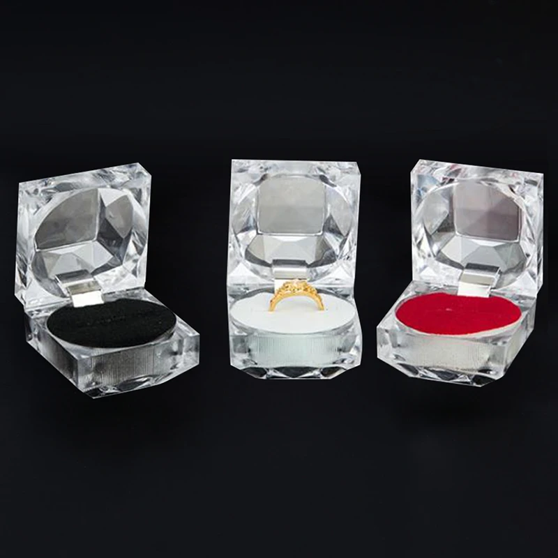 

1 Piece High Quality Acrylic Crystal Box Ring Box Cube Quadrant Wedding Engagement Packaging Jewellery Gift Box