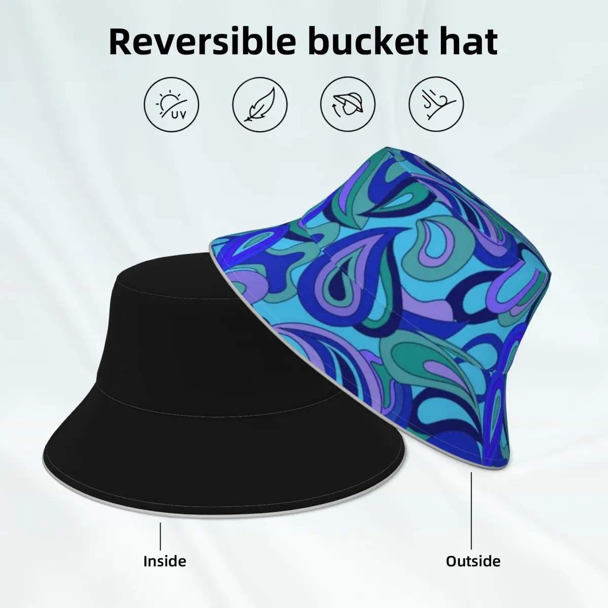 

Psychedelic Хиппи Панама шляпа синие слезы печать Харадзюку рыбак шляпы Реверсивные модные Светоотражающие шляпа от солнца