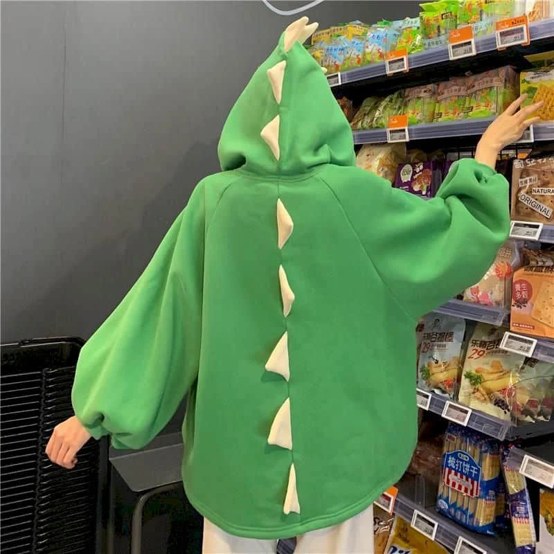 

Dinosaur Sweatshirt Women Hoodies 2023 Loose Korean Harajuku Cute Animal Tops Autumn Winter Outfits Plus Fleece Hooded Jackets