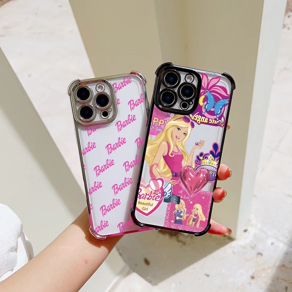 Cute Pink Disney Doll B-Barbies Phone Case For iPhone 16 15 14 13 12 11 Pro Max X XR XSMax 7 8 Plus Shockproof Clear Armor Cover