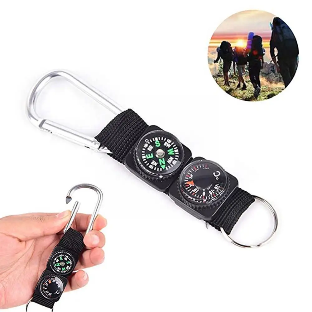 

New 3 In 1 Multi-function Compass Thermometer Metal Gadget Hiking Survival Chain Camping Tool Climbing Outdoor Carabine S2i9