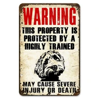 warning this property is protect by labradoodle dog tin sign vintage farm decor art pet lover tin metal sign