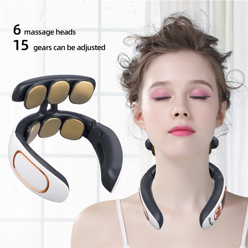 

Electric Pulse Neck Massager Remote Control Shoulder Soreness Pain Relief Hot Compress Cervical Massage Device + Electrode Pads