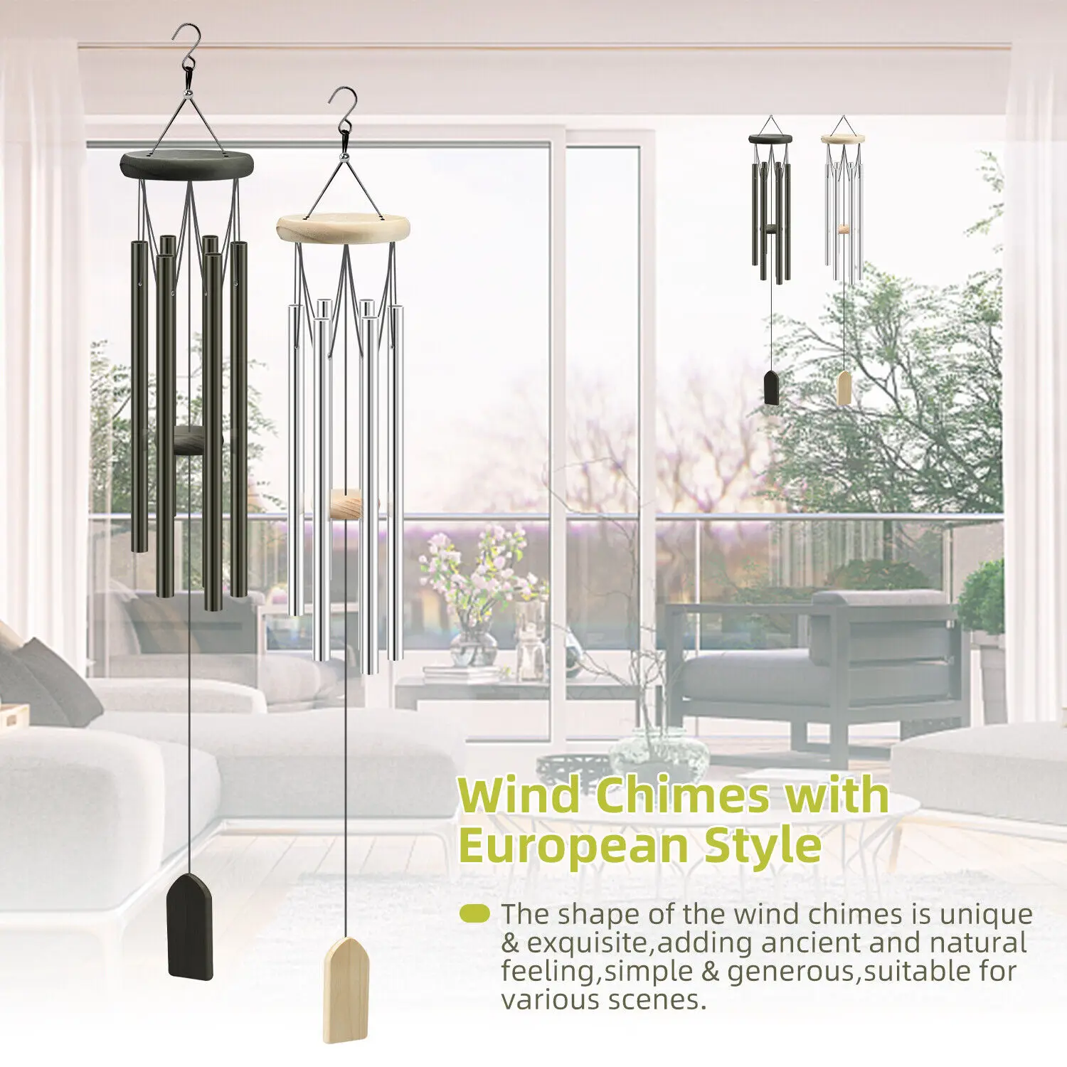 6 Tubes Wind Chimes Garden Outdoor Living Decoration Metal Wind Chimes Hanging Ornament Coffee Shop Wind Chimes Tubes images - 6