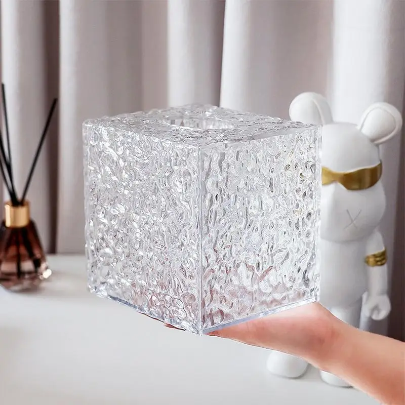 

Tissue Holder Box wall mounted transparent Water Ripple Style napkin box home bedroom desktop tissue storage case supplies