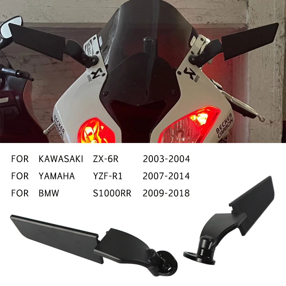 

MTKRACING For S1000RR 09-18 YZF-R1 07-14 ZX-6R 03-04 Rearview Mirrors Wind Wing Adjustable Rotating Side Mirror Winglet