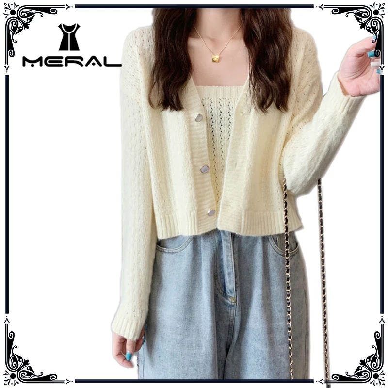 

MERAL All-match Short Sexy Sweater Female 2021 New Knitted Cardigan Women Single Breasted Long Sleeve Knitwear Korean Chic