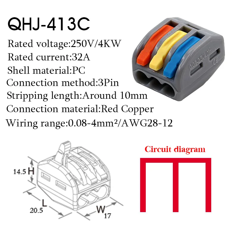 

1/10/30/50/100 PCS 413 Conductor Connector Pin Splicing Push-inTerminal Block Single In Multiple Out With Fixing Hole Compact