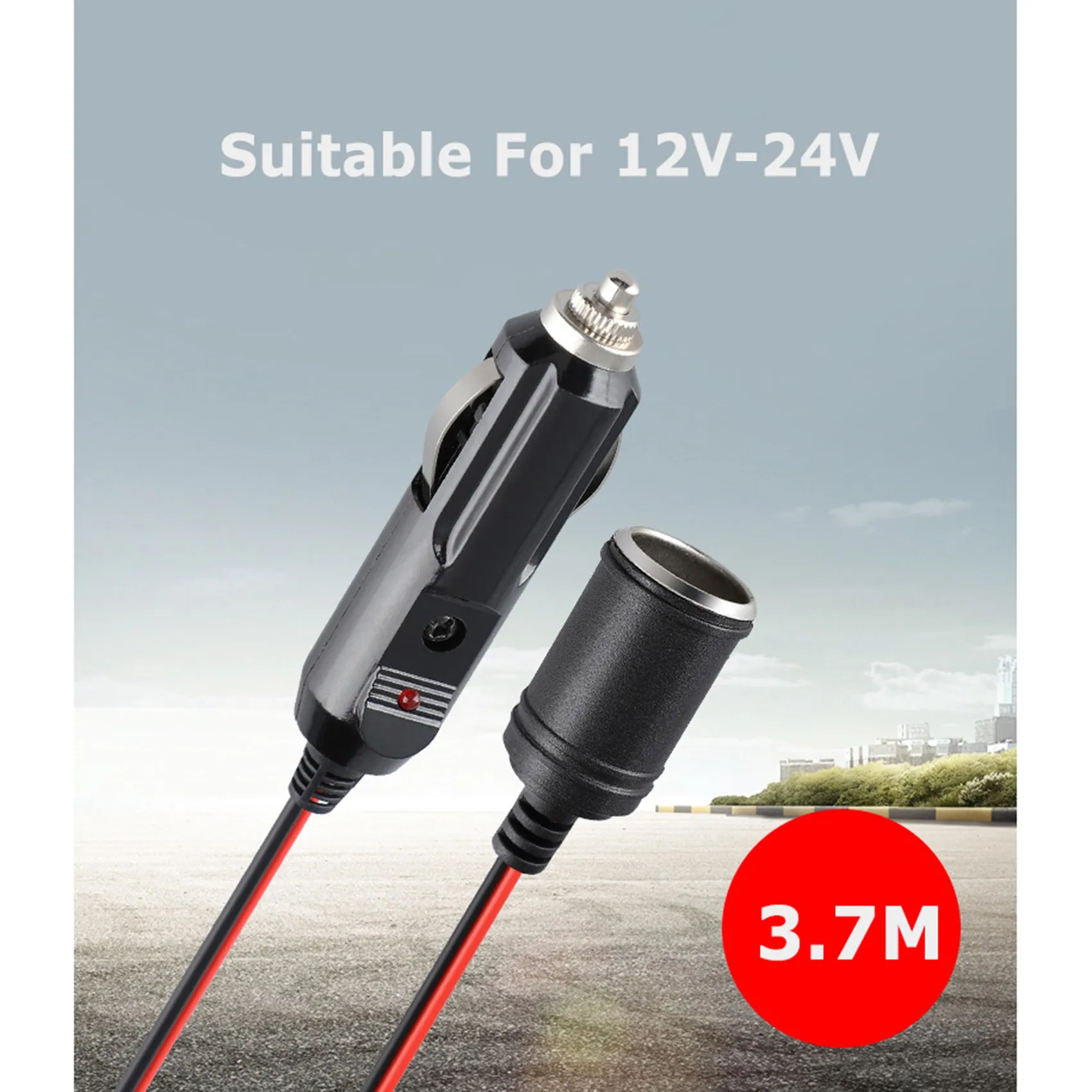 

12V 24V 15A Heavy Duty Car Lighter Socket Male Female Extension Cord Power Supply Cable with Fused 3.7M