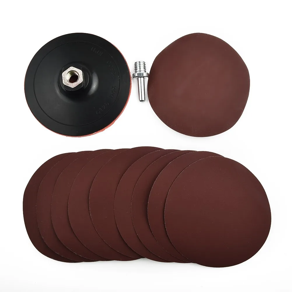 

10Pcs 125mm Sanding Disc Set Hook And Loop 1000grit Sand Paper Polishing Pads With Backing Pad M14 Drill Adapter