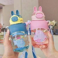 cartoon cute rabbit pattern childrens straw water bottle portable strap plastic belt lock seal childrens gift cup