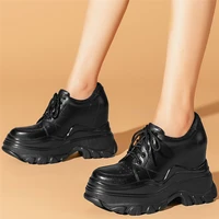 fashion sneakers women lace up genuine leather wedges high heel ankle boots female round toe platform pumps shoes casual shoes