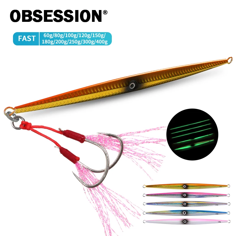 

OBSESSION Sinking Bait 60g-200g Fast Jigging Lure Assist Hook Metal Jigs Carp Casting Saltwater Fishing Offshore Vertical Bait