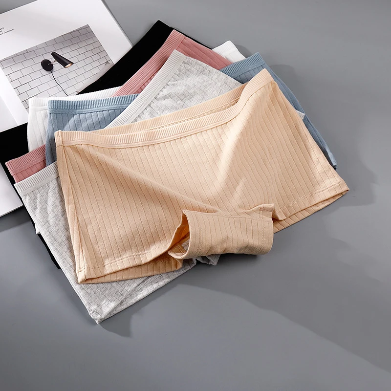 6PCS Summer Women Safety Pants Cotton Under Skirt Female Seamless Underpants Solid Color Plus Size Boxer Shorts Cozy Boxer Women