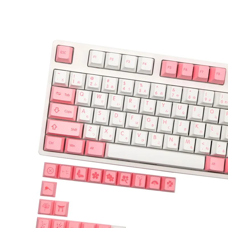 

124 Keys Sakura White Pink Japanese Cherry Profile PBT Keycaps For MX Switch Mechanical keyboard Keycap Custom key Caps DIY GK61
