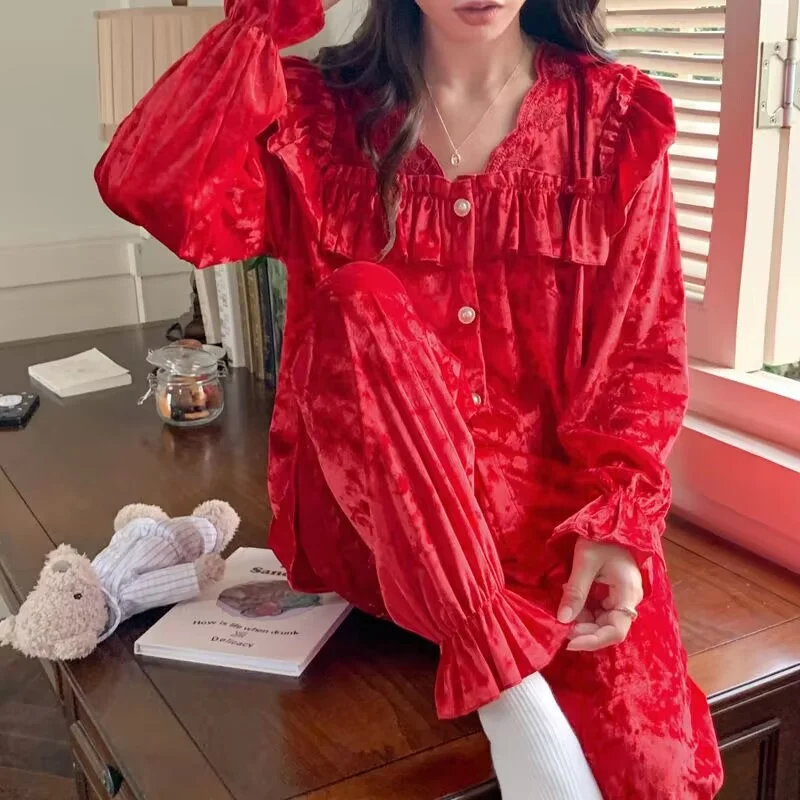 

2 шт./комплект, бархатная пижама с длинным рукавом и длинными брюками