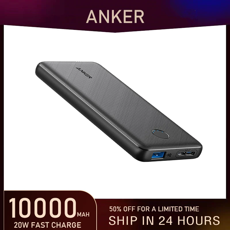 

Anker 10000mAh Portable Power Bank Fast Charge Charge with High Speed PowerIQ Charging Technology and USB-C for iPhone, Samsung