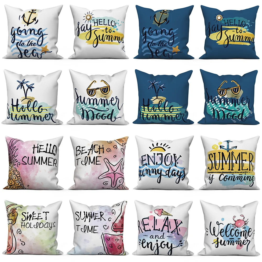 

Summer Holiday Letter Printed Pillowcase Polyester Home Sofa Office Cushion Pillow Cover Couch Cojines 40x40 45x45 50x50cm