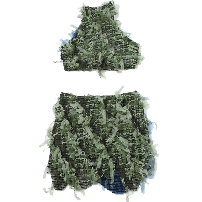 Цветной лоскутный сетчатый женский пикантный комплект из 2 предметов с бахромой