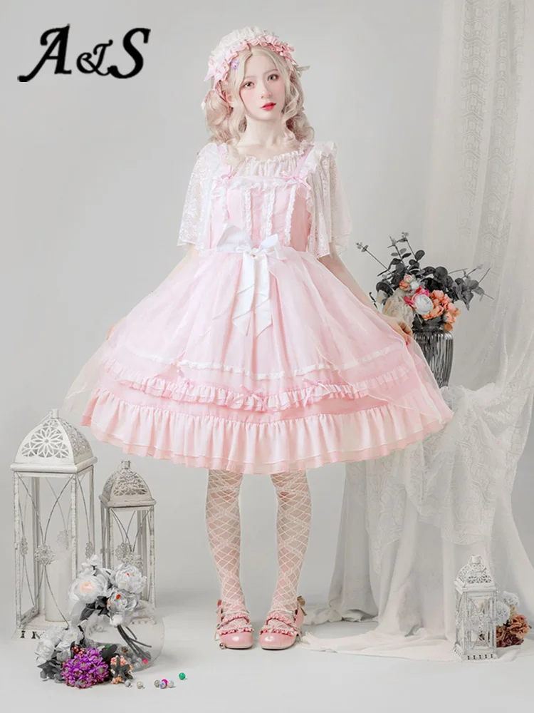 

Palace Princess Sweet Lolita Dress Daily Tea Vintage Lace Bowknot High Waist Victorian Party Dress Kawaii Girl Jsk Loli Cosplay