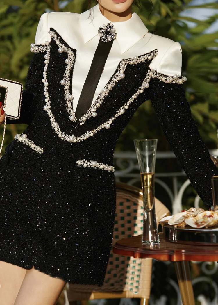 Женская одежда облегающее ТРАПЕЦИЕВИДНОЕ ПЛАТЬЕ с блестками и тяжелыми бусинами