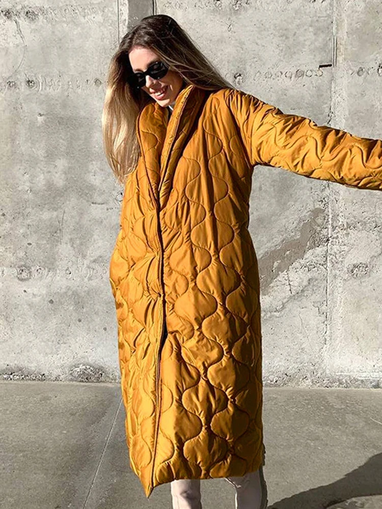Casual Warm Lace Up Women Overcoat Parkas 2022 Autumn Winter Loose Long Solid Female Jackets Fashion Commuter Coats with Belt