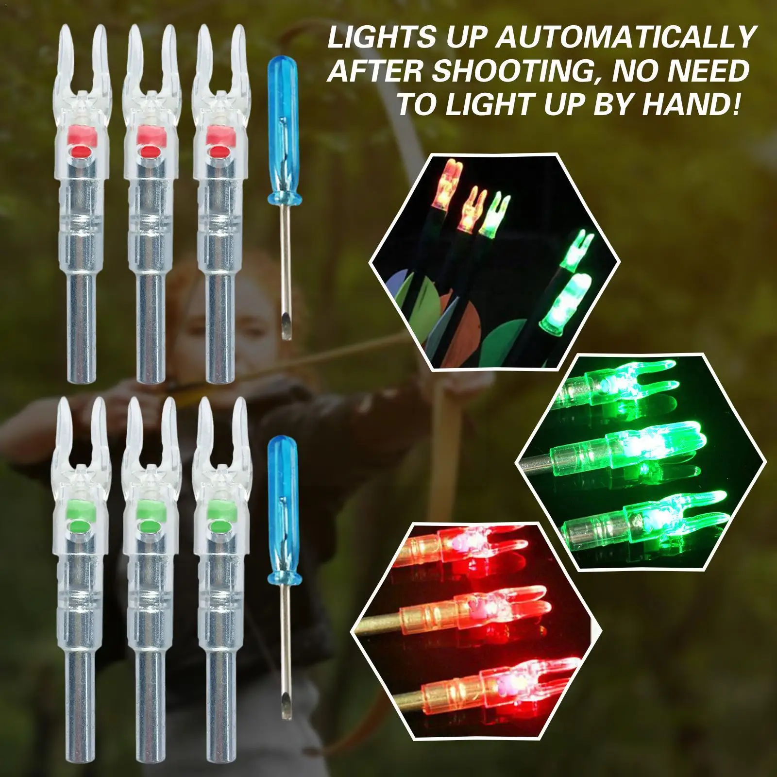 3pcs Hunting Shooting Luminous LED Glowing Arrow Nock Arrow Accessories Fit Lights Compound Archery Bow Shaft Tail 6.2mm U5M4