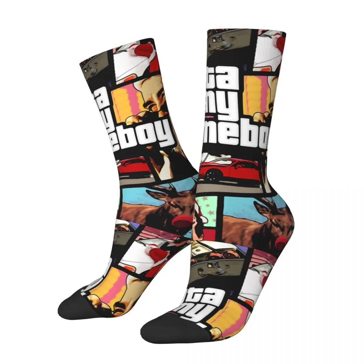 

Носки мужские в стиле ретро, смешные бесшовные короткие носки с принтом счастливого Санты-мой дом, героя мультфильма «GTA Grand Theft» в уличном стиле, Харадзюку