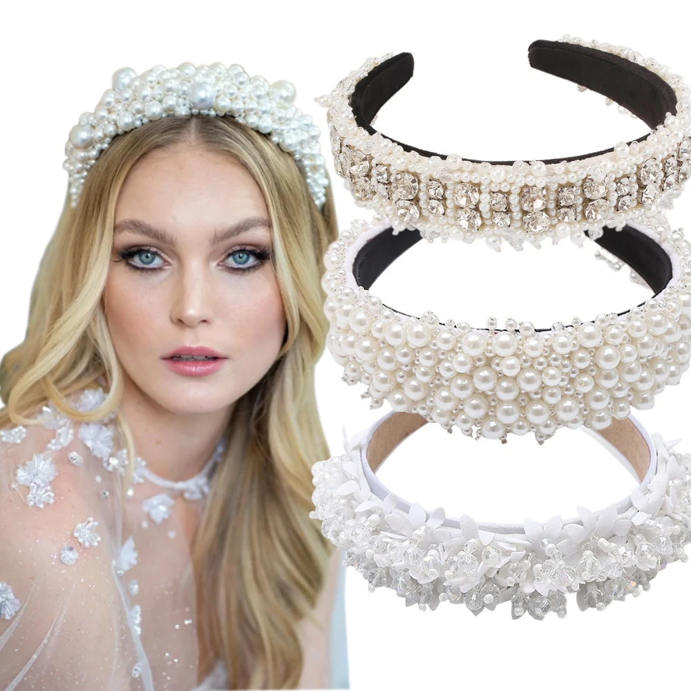

Vintage Handmade Irregular Pearl Headbands For Women Baroque Luxe Hair Roop Pearl Bride Hair Accessoires Headdress New