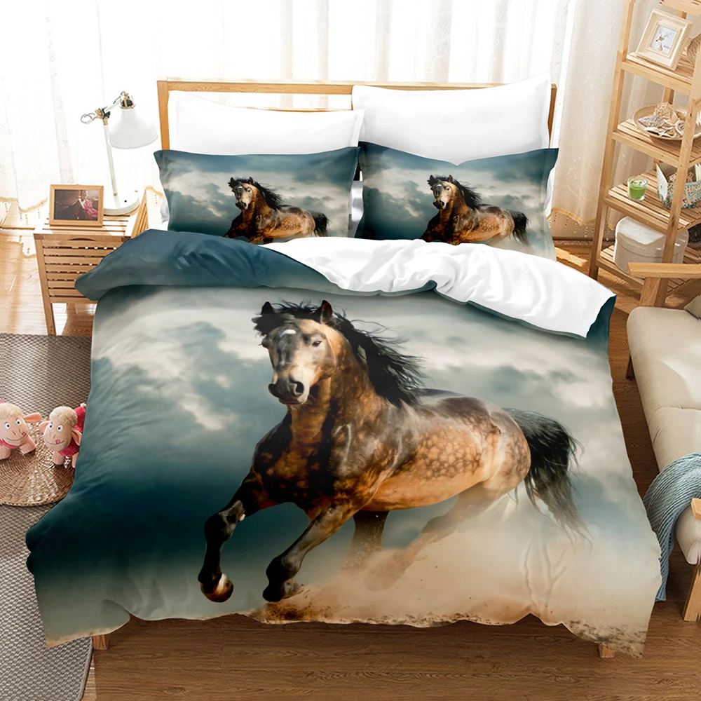 

Комплект постельного белья с рисунком лошади для мужчин и женщин, односпальный Комплект постельного белья, комплект из двух предметов, одно...