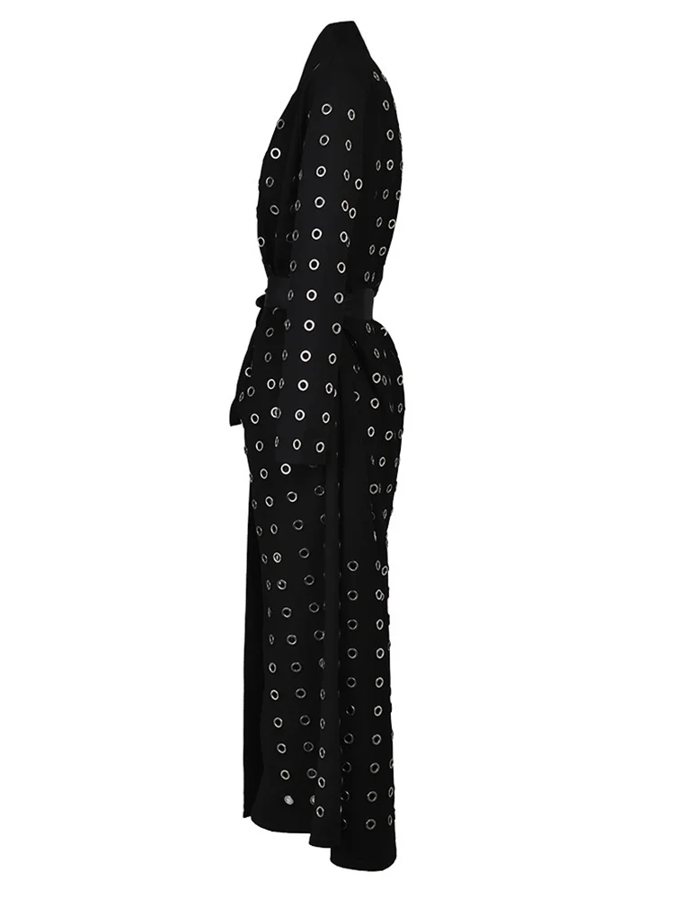 Женский длинный тренч EAM с поясом и длинными рукавами