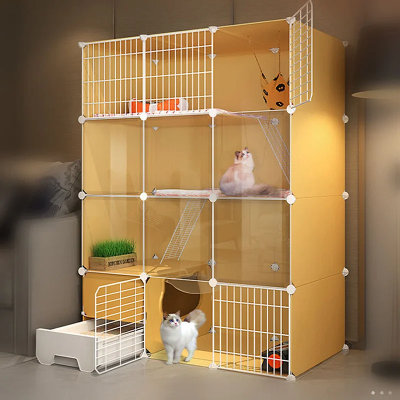 

Household Indoor Cat Cages Transparent House Balcony Pet Fence With Toilet Litter Box Villa Cage