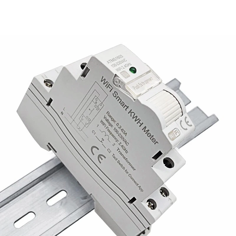 Tuya Smart WiFi Electric KWH Meter Din Rail Single Phase 110V 230V with 50A 63A CT AC App Мониторинг мощности в режиме
