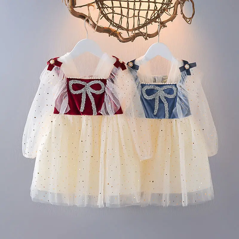 

Весенне-осеннее платье для девочек, новое красное платье в западном стиле для девочек, детская одежда, юбка с длинным рукавом, весеннее плат...