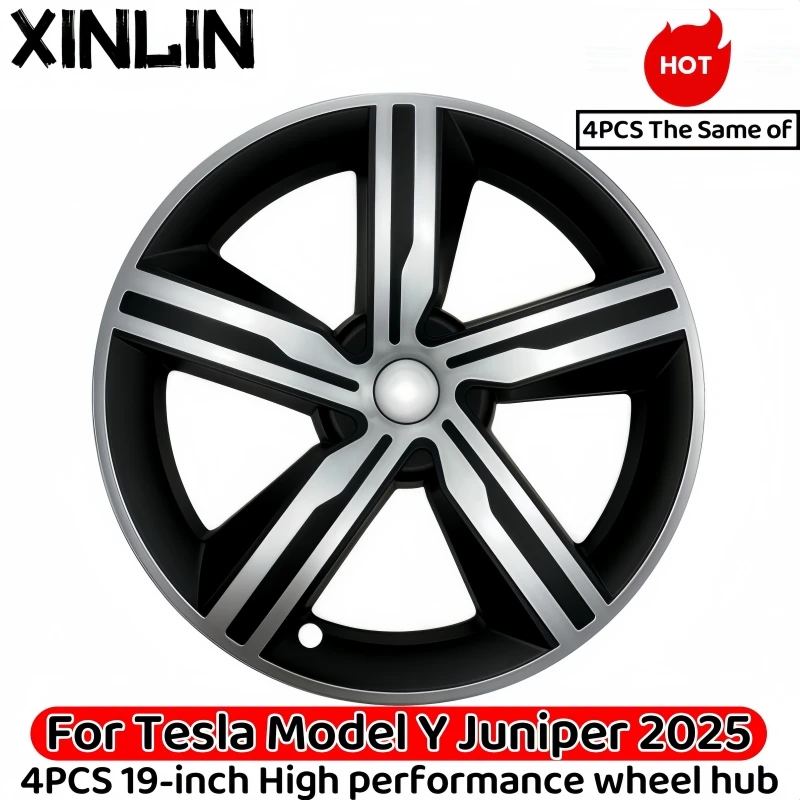 Фото XINLIN 4 шт. 19-дюймовый чехол для Tesla Model Y Juniper 2025, сменная крышка ступицы колеса, полная крышка обода, аксессуары №1