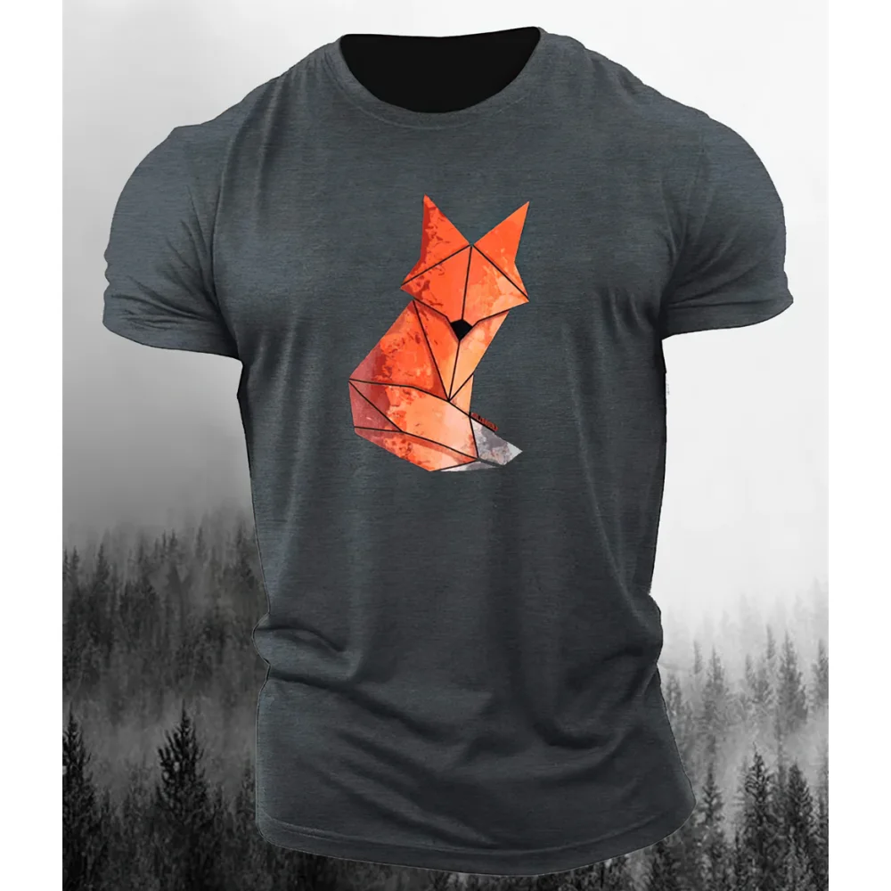 

T-Shirt For Men 3d Geometric Fox Print Men Clothing Summer Casual Short Sleeved Street Cool Tops Tees Loose Oversized Sweatshirt