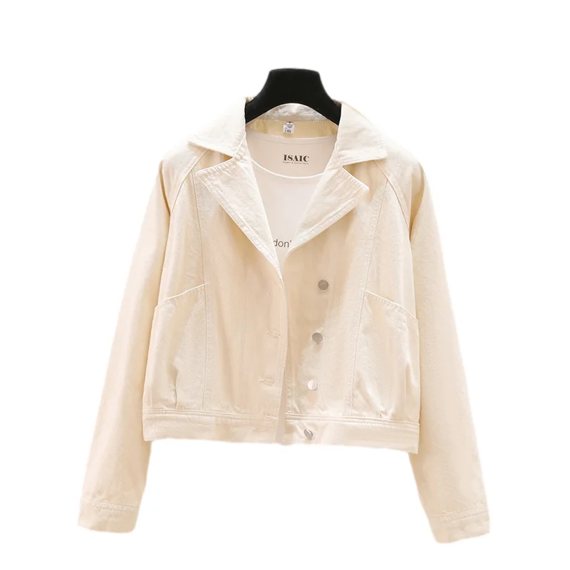 

Autumn Fashion Apricot Denim Jacket Women Loose Casual Cowboy Outerwear Suit Collar Big Pocket Long Sleeve Jeans Jackets Female