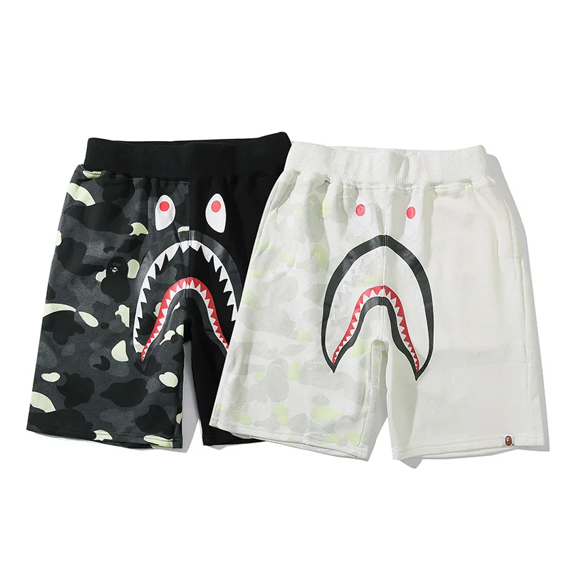 

BAPE Shark INS Fashion Summer Shorts 2022 Luminous Camouflage Print Middle Casual Beach Pants Mens Womens Fitness Pantalones 반바지