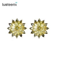 luoteemi new aaa top olive green purple cz charm flower stud earrings women tops fashion luxury jewelry female wedding bridal