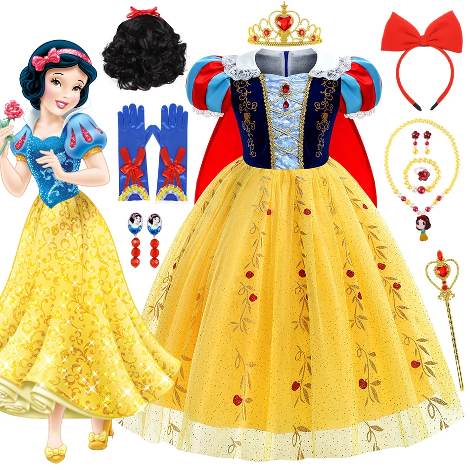 Disney Princess Snow White Dress for Girl Kids Costume with Cloak Halloween Lace Ball Gown Children Party Birthday Dress 2-10Y