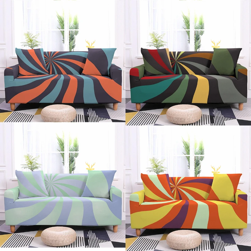 

Swoosh Stripe Pattern Sofa Cover All-inclusive Spandex Couch Covers for Sofas Corner Sofa Cover L Shape Universal Sofa Cover