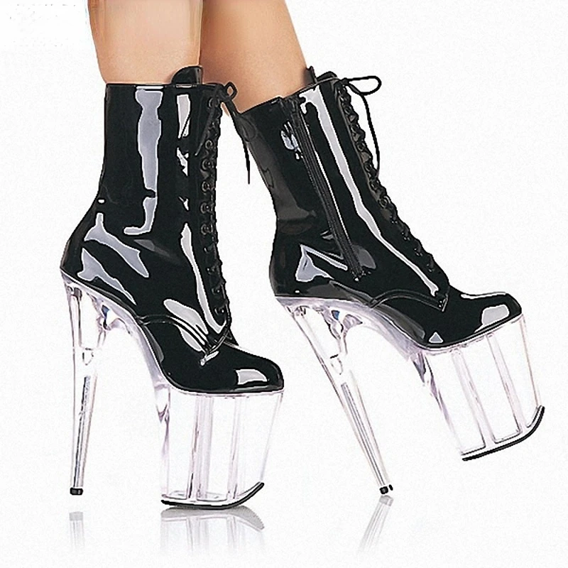 

Women's New Sexy Steel Tube Dance Boots 20cm High Heel Boots Black Model T Stage Show Shoes Night Club Prince Women's Shoes