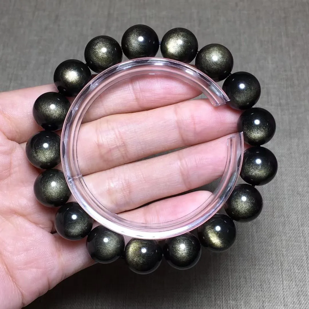 

Браслет из натурального золотистого обсидиана с круглыми бусинами, 12 мм