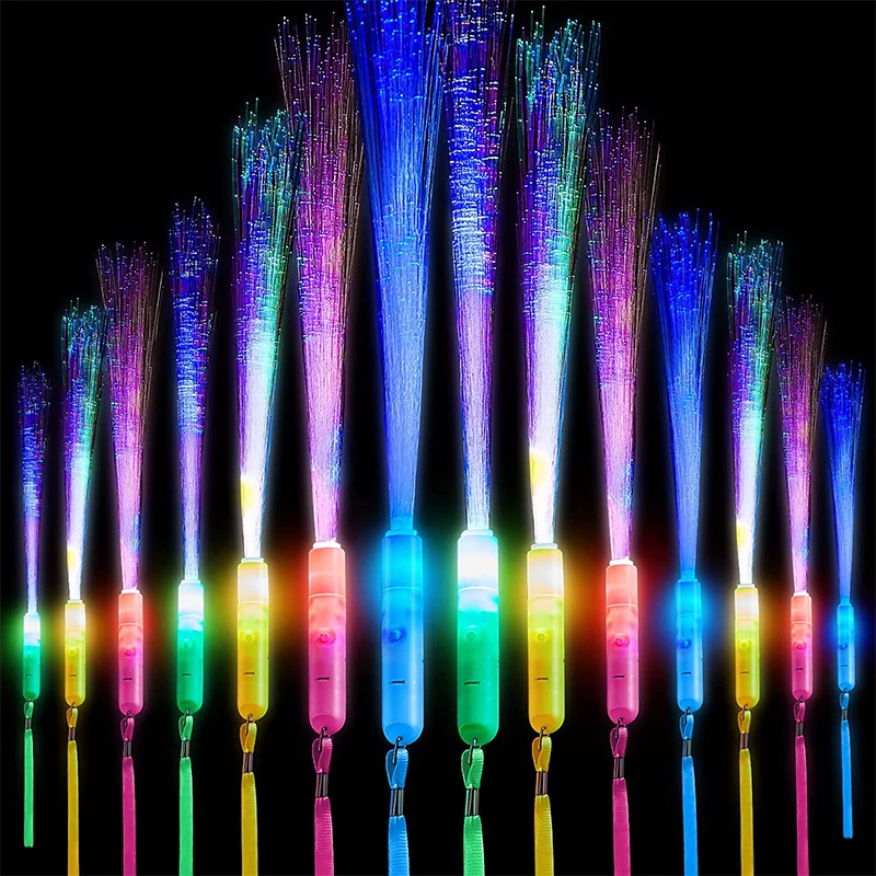 

12Pcs Glow Fiber Wand Stick LED Light Up Fiber Optic Wand Flashing Stick For Kids Birthday Wedding Party Favors Colorful 26cm