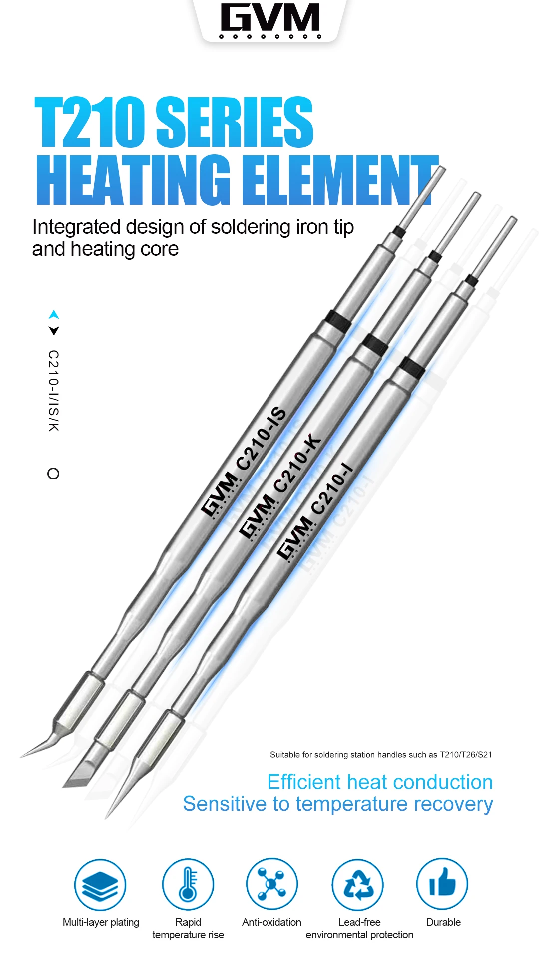 

Наконечник паяльника GVM C210 для паяльной станции T210/T26/S21/JBC C210, ручки для SMD IC PCB чипа, сварочный ремонт