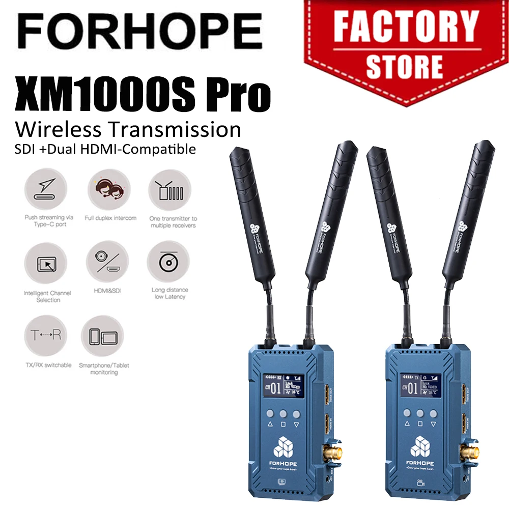 Forhope Беспроводная передача видео XM1000S Pro Dual-HDMI SDI приемник-передатчик изображения для низкого и последнего освещения