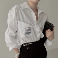 j girls women shirts 2021 autumn korea temperament ladies lapel single breasted loose versatile letter printing pocket blouses