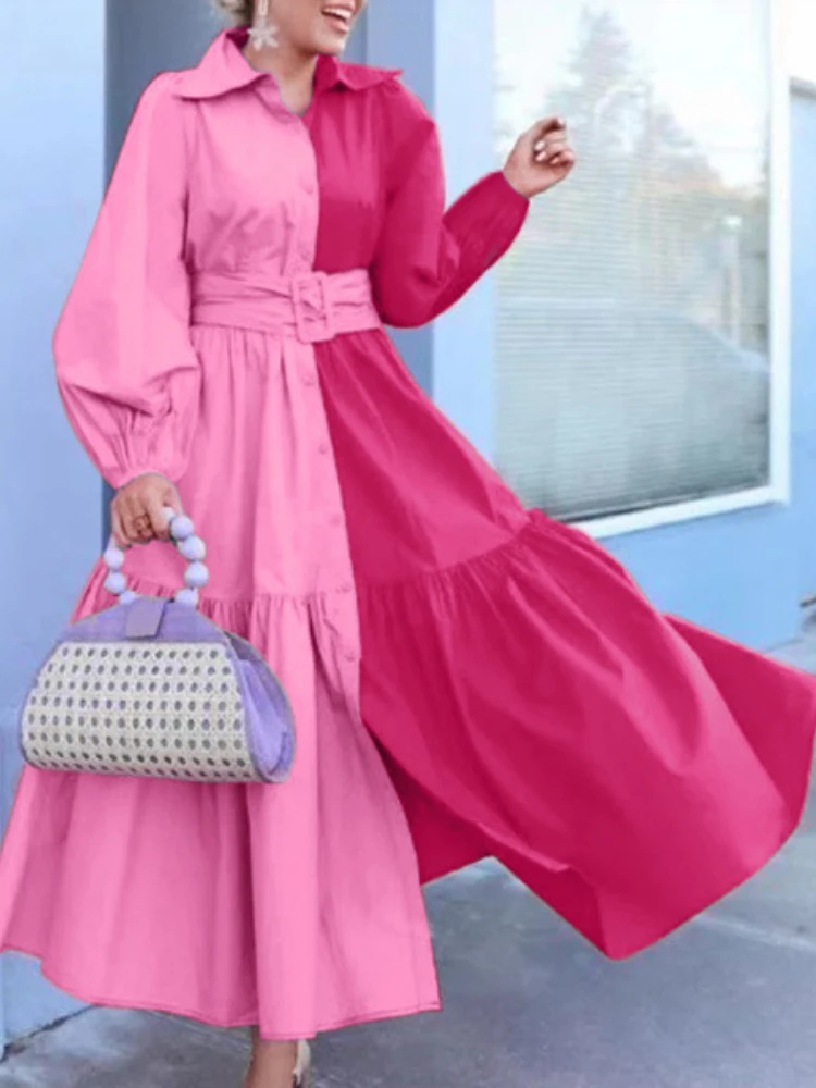 

Woman Clothing 2023 Spring Summer New In Dresses Lapel Belt Waist Long Dresses Fashion Party Dress Elegant Women's Dress Robe